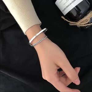 NEW 925 Sterling Silver LayeredChain Cuff Bracelet